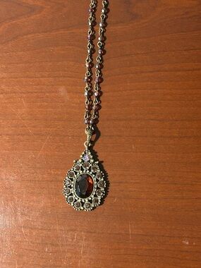 Vintage-Style Teardrop Garnet Pendant Necklace - Women Jewelry